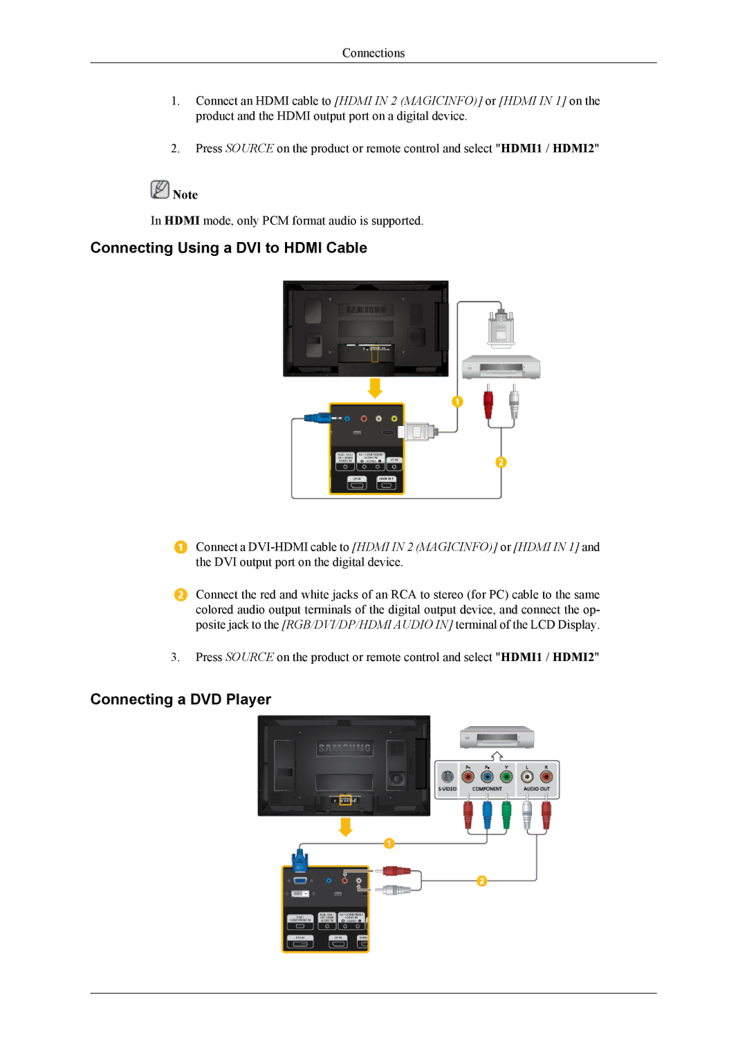 Samsung SL46B, 460TS-3, 400TS-3 user manual Connecting Using a DVI to Hdmi Cable, Connecting a DVD Player 