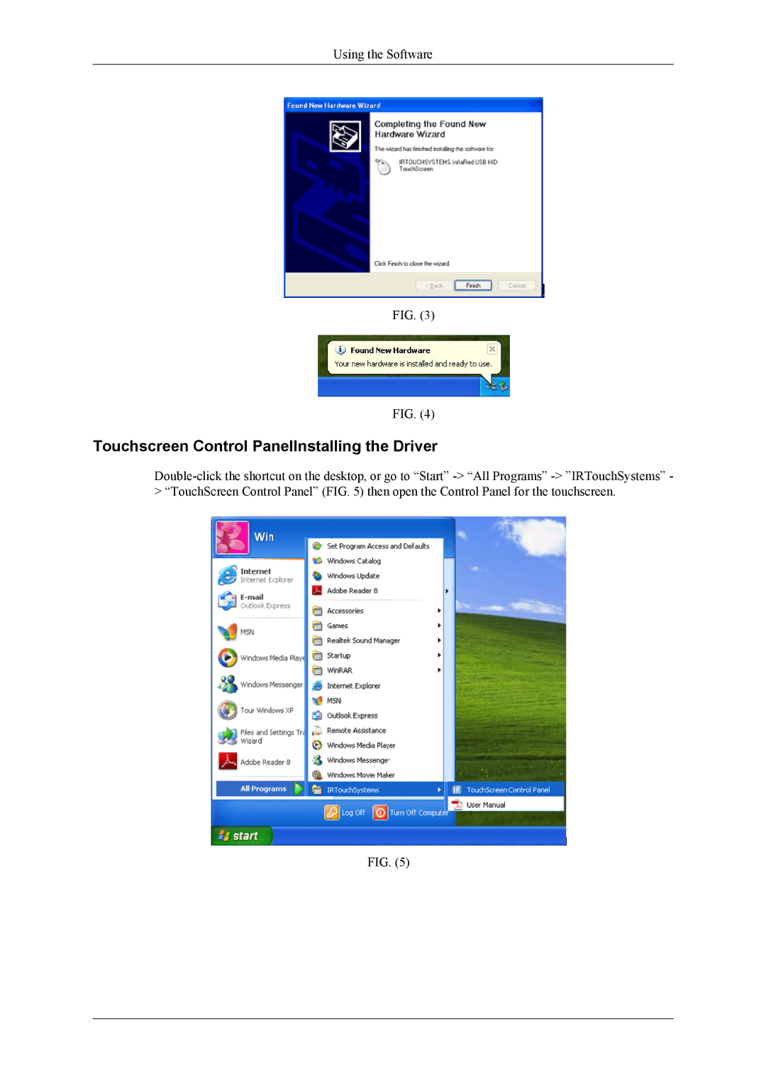 Samsung 400TS-3, 460TS-3, SL46B user manual Touchscreen Control PanelInstalling the Driver 