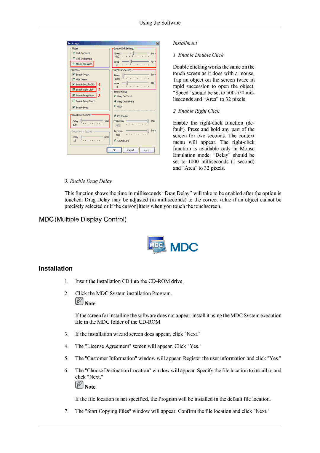 Samsung 460TS-3, 400TS-3, SL46B user manual Installation, Installment Enable Double Click 