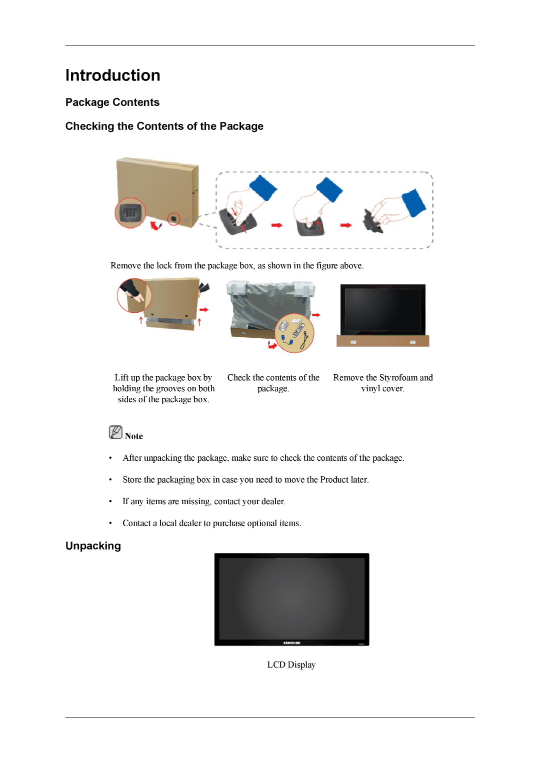 Samsung 460TS-3, 400TS-3, SL46B user manual Package Contents Checking the Contents of the Package, Unpacking 