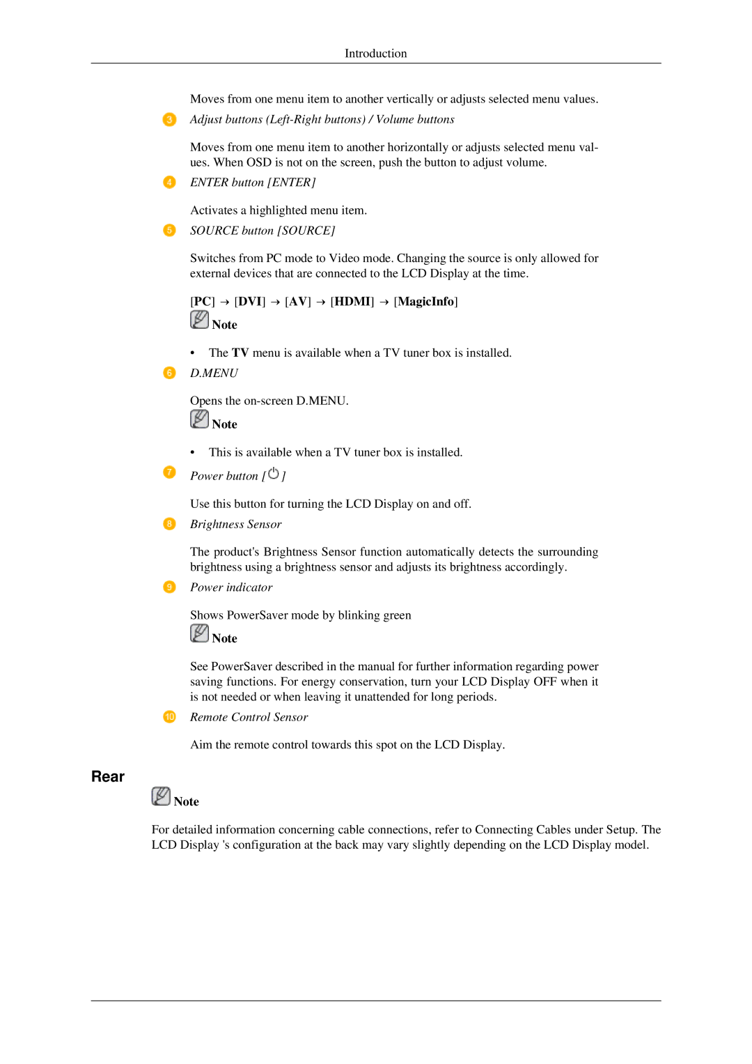 Samsung 460TSn, 400TSn user manual Rear, Menu 