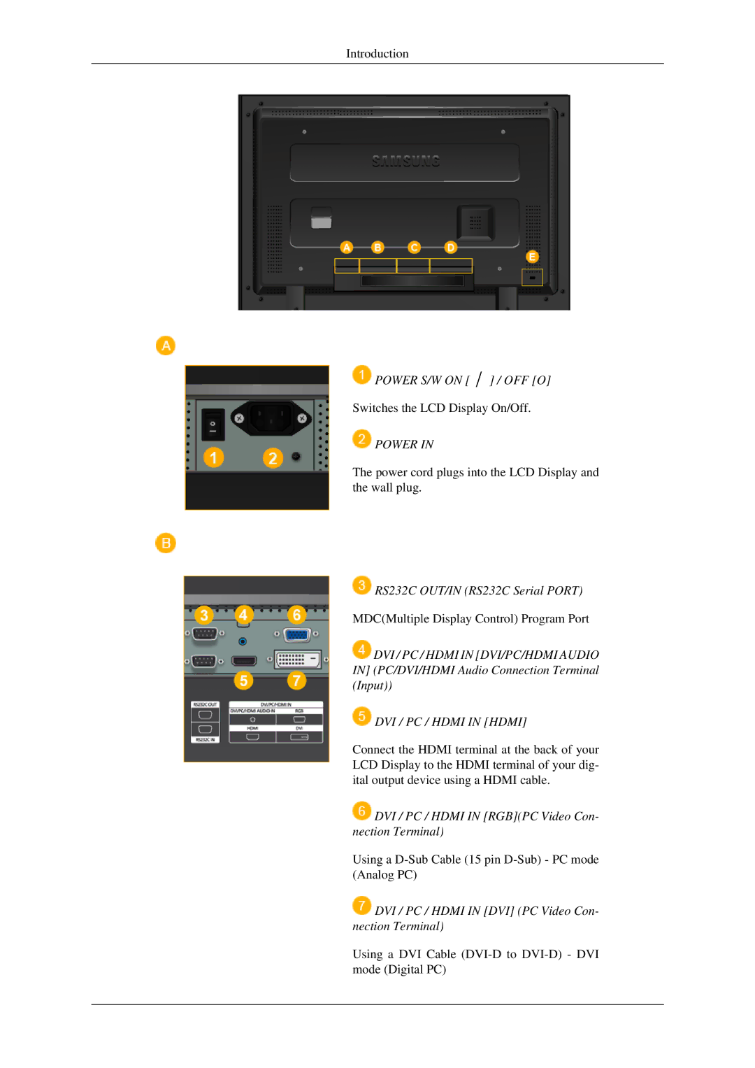 Samsung 400TSn, 460TSn user manual Power, DVI / PC / Hdmi in Hdmi 