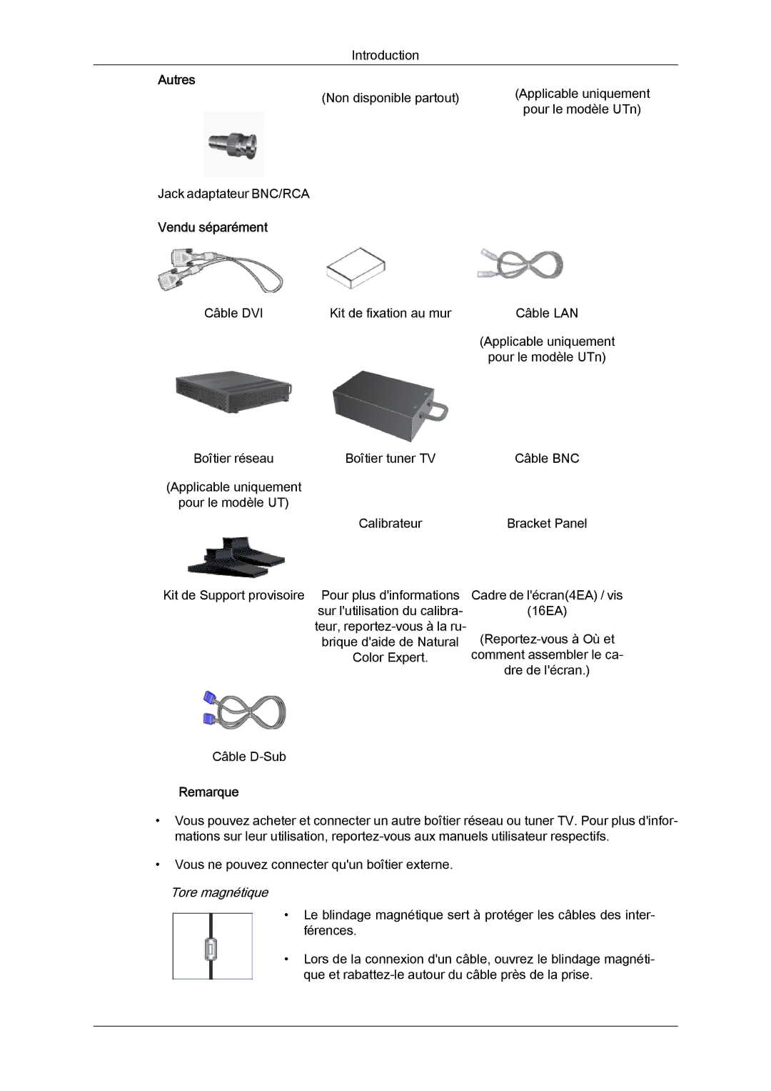Samsung 460UTN quick start Vendu séparément, Tore magnétique 