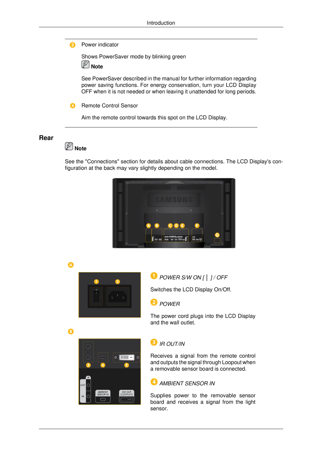 Samsung 460UT-2, 460UTN-B, 460UTN-2, 460UT-B, 460UTn2-UD2 user manual Rear, Ir Out/In 