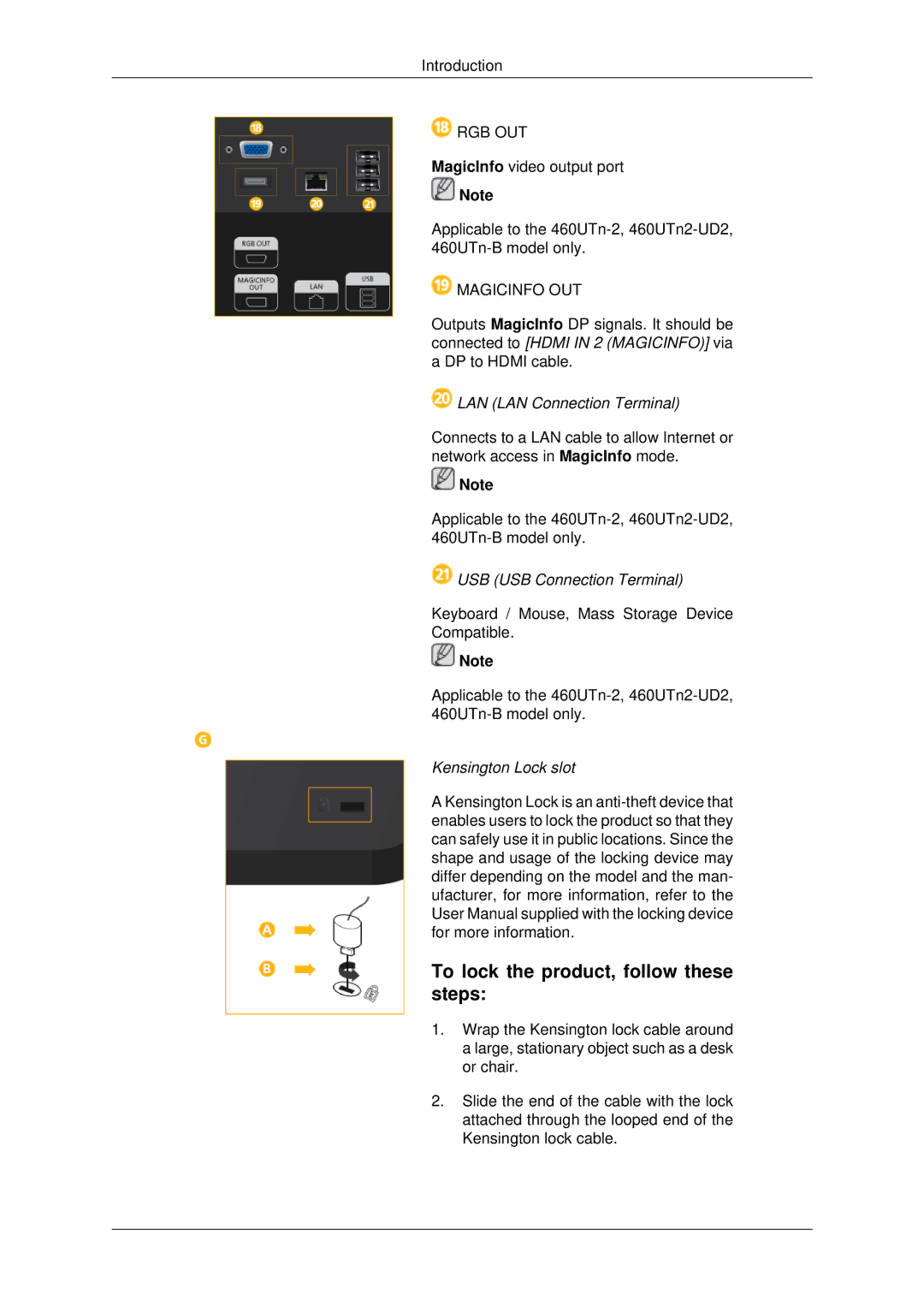 Samsung 460UT-B, 460UTN-B, 460UTN-2, 460UT-2, 460UTn2-UD2 user manual To lock the product, follow these steps, Magicinfo OUT 