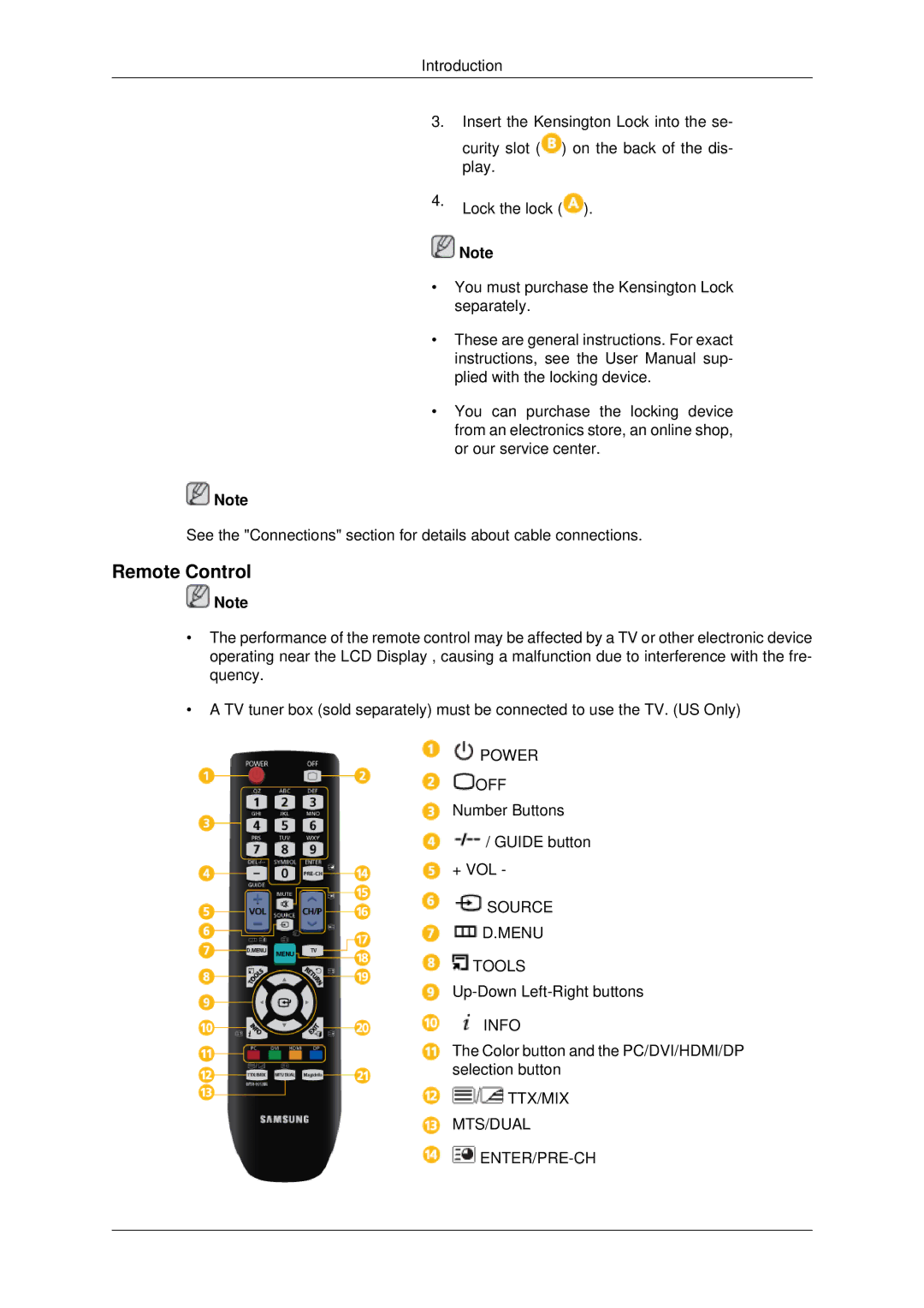 Samsung 460UT-2, 460UTN-B, 460UTN-2, 460UT-B, 460UTn2-UD2 user manual Remote Control 