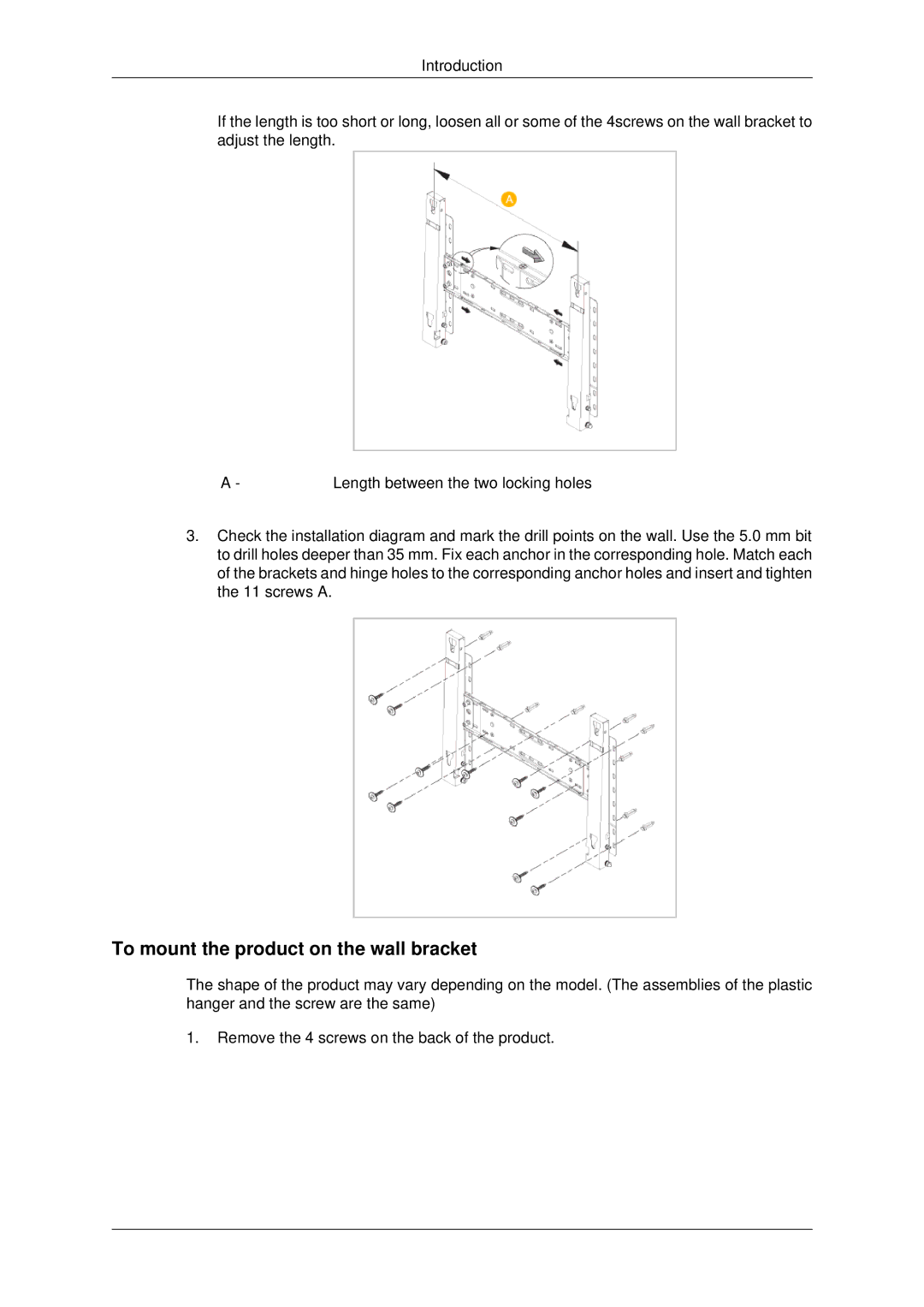 Samsung 460UTn2-UD2, 460UTN-B, 460UTN-2, 460UT-B, 460UT-2 user manual To mount the product on the wall bracket 