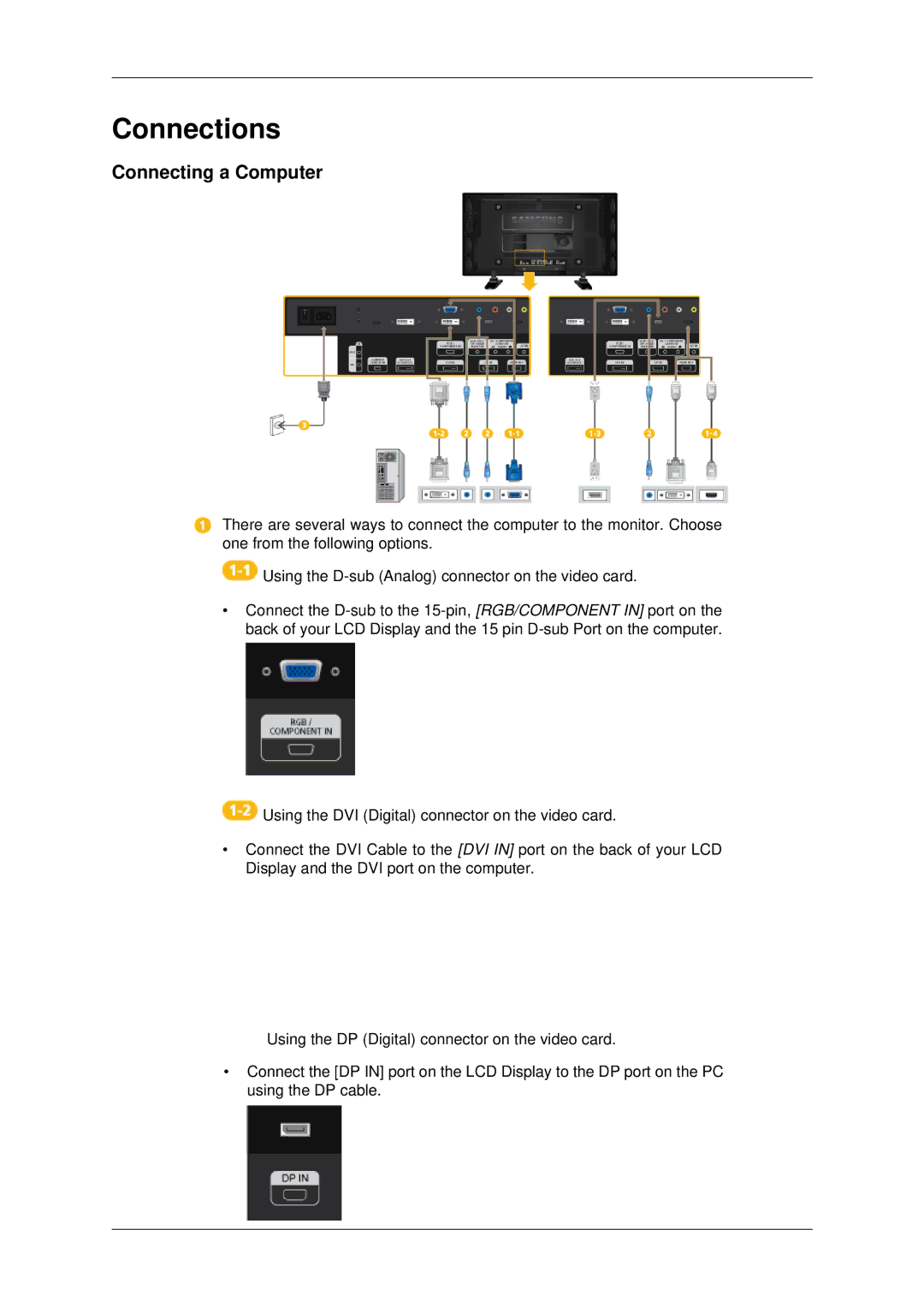 Samsung 460UT-B, 460UTN-B, 460UTN-2, 460UT-2, 460UTn2-UD2 user manual Connections, Connecting a Computer 