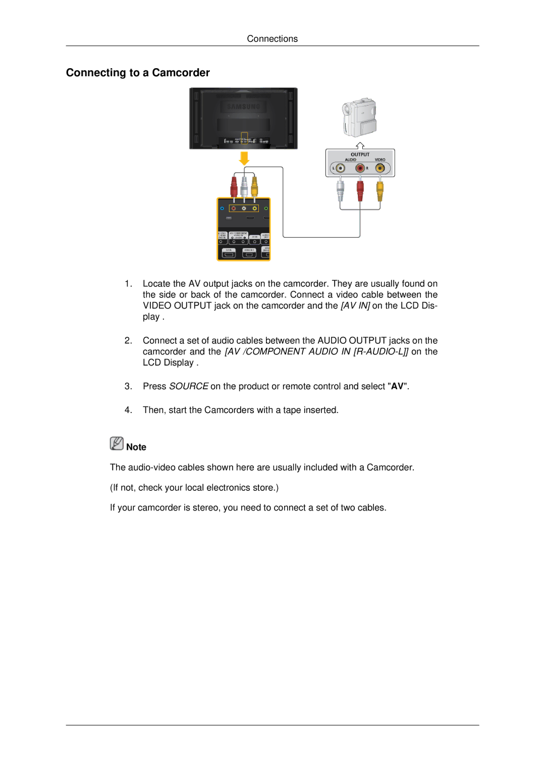 Samsung 460UTN-B, 460UTN-2, 460UT-B, 460UT-2, 460UTn2-UD2 user manual Connecting to a Camcorder 