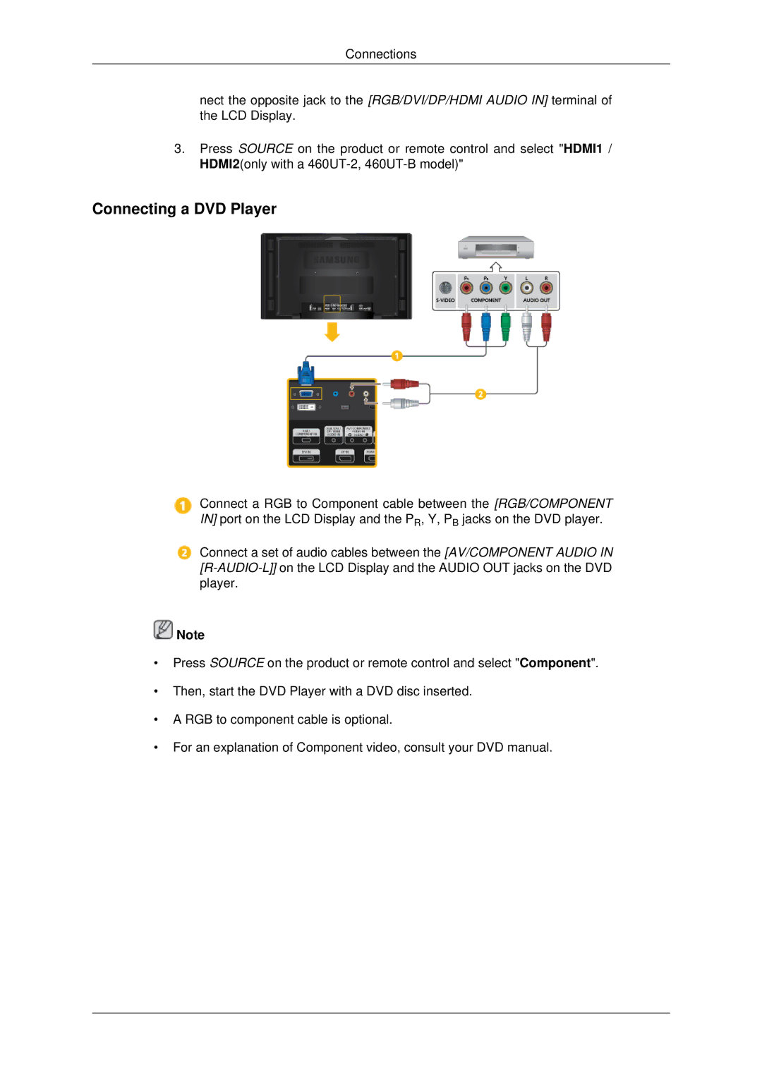 Samsung 460UT-B, 460UTN-B, 460UTN-2, 460UT-2, 460UTn2-UD2 user manual Connecting a DVD Player 