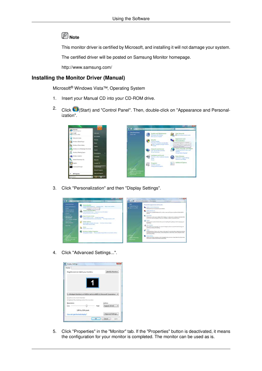 Samsung 460UTN-2, 460UTN-B, 460UT-B, 460UT-2, 460UTn2-UD2 user manual Installing the Monitor Driver Manual 