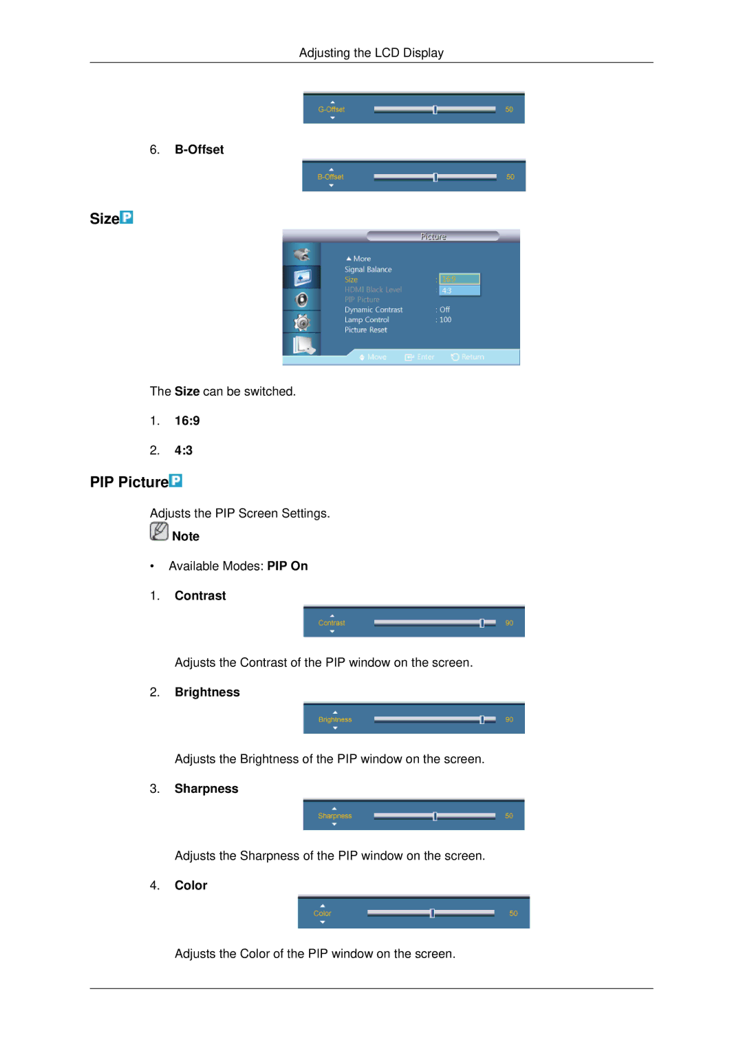 Samsung 460UTN-2, 460UTN-B, 460UT-B, 460UT-2, 460UTn2-UD2 user manual PIP Picture, Color 