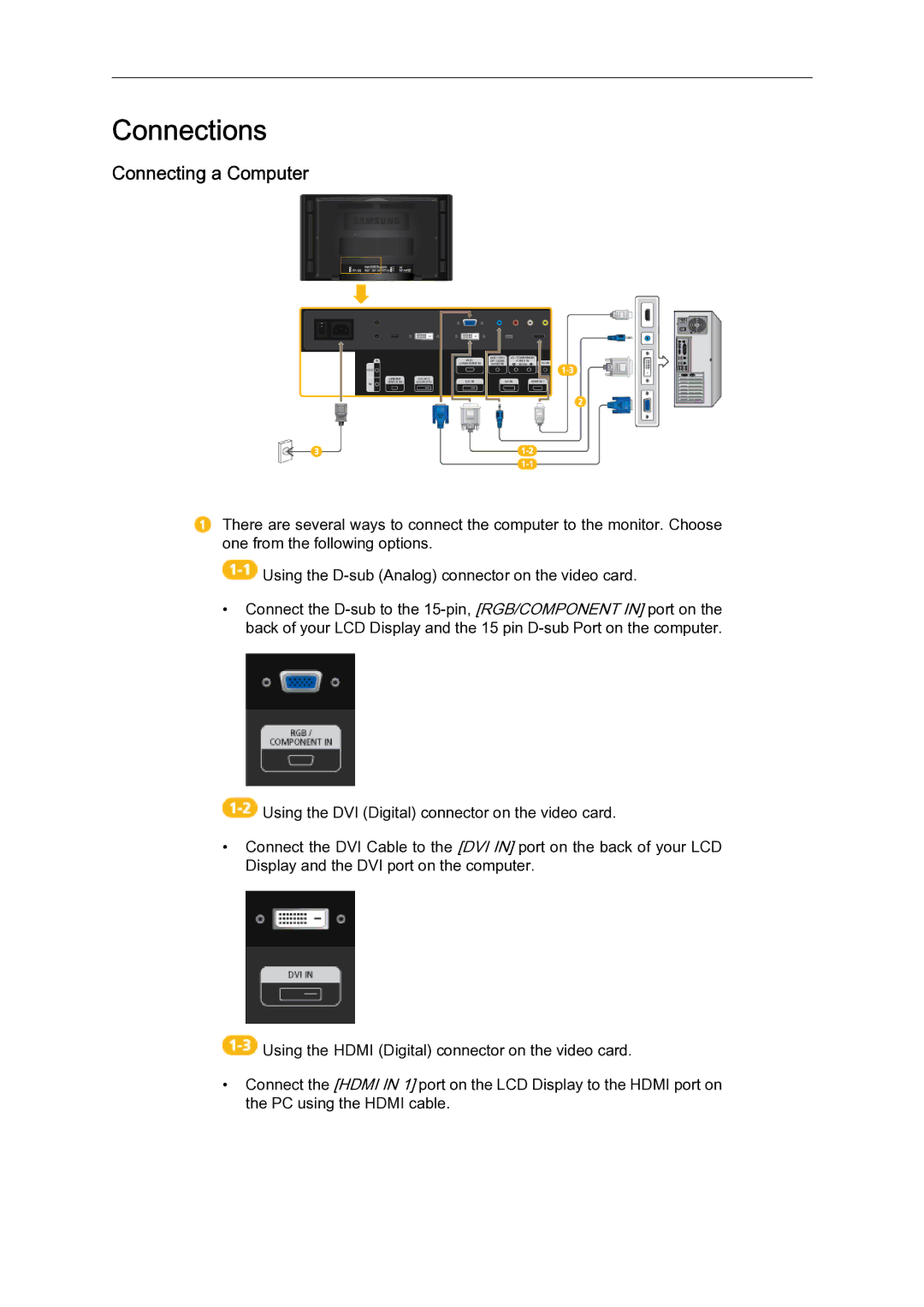 Samsung 460UTN-2, 460UTN-B, 460UT-B, 460UT-2 quick start Connections, Connecting a Computer 