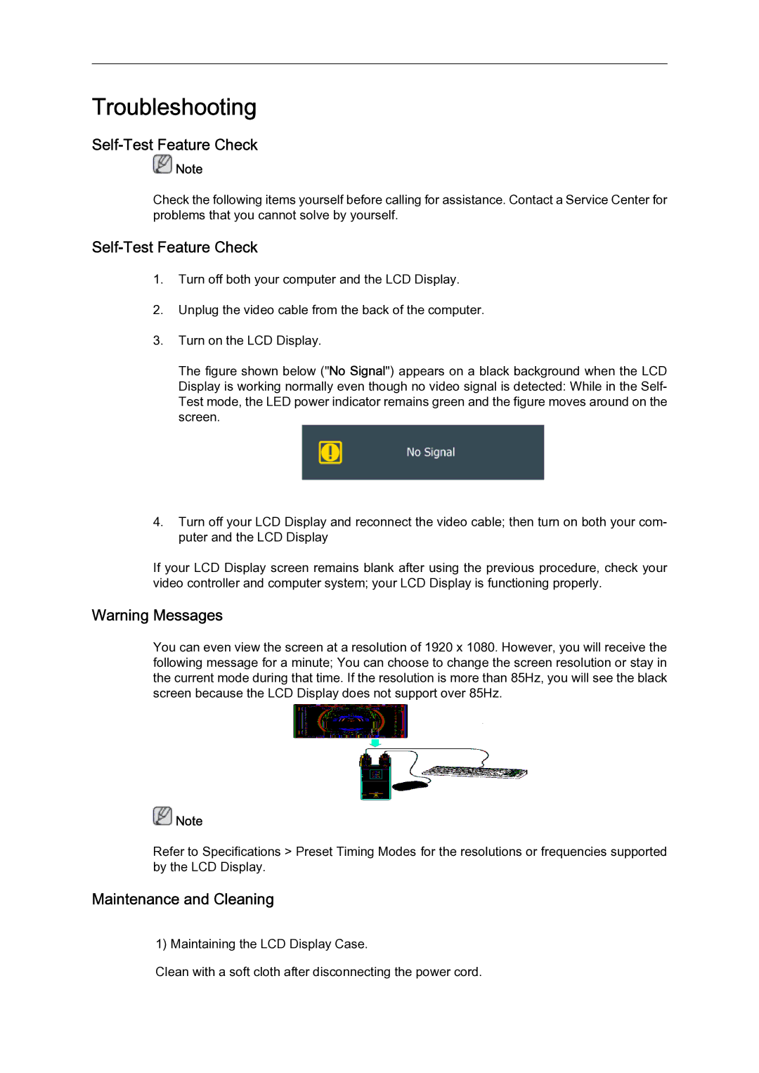 Samsung 460UTN-2, 460UTN-B, 460UT-B, 460UT-2 quick start Self-Test Feature Check, Maintenance and Cleaning 