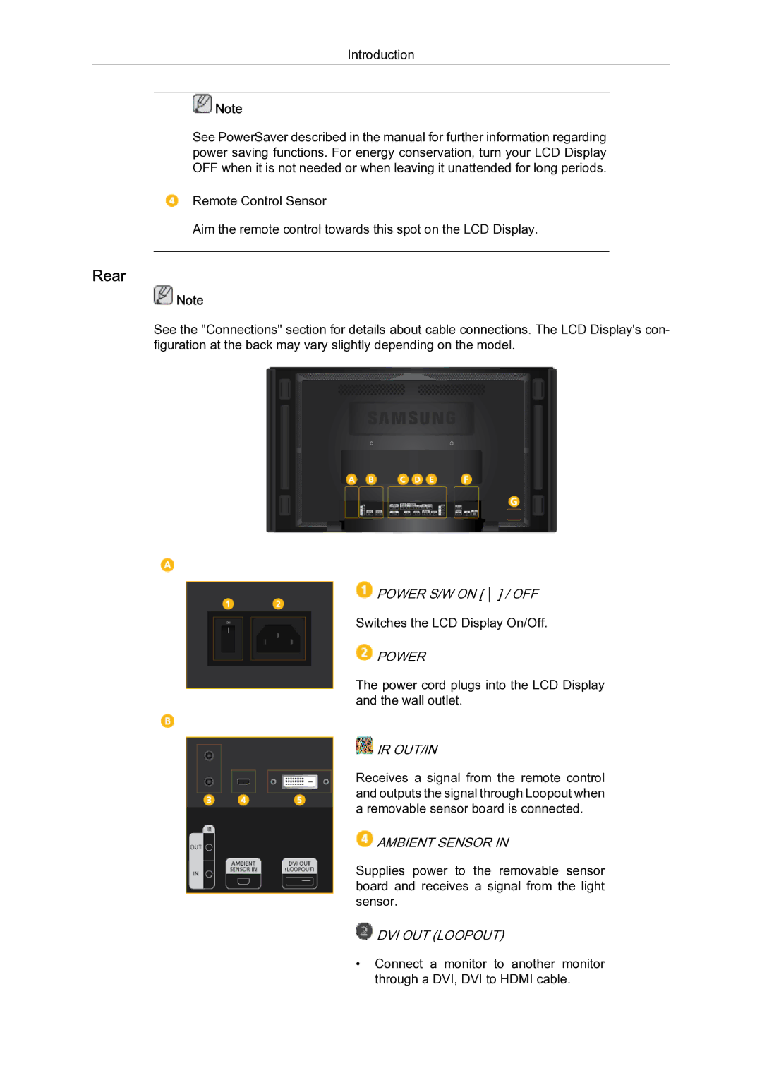 Samsung 460UTN-2, 460UTN-B, 460UT-B, 460UT-2 quick start Rear, Ir Out/In 