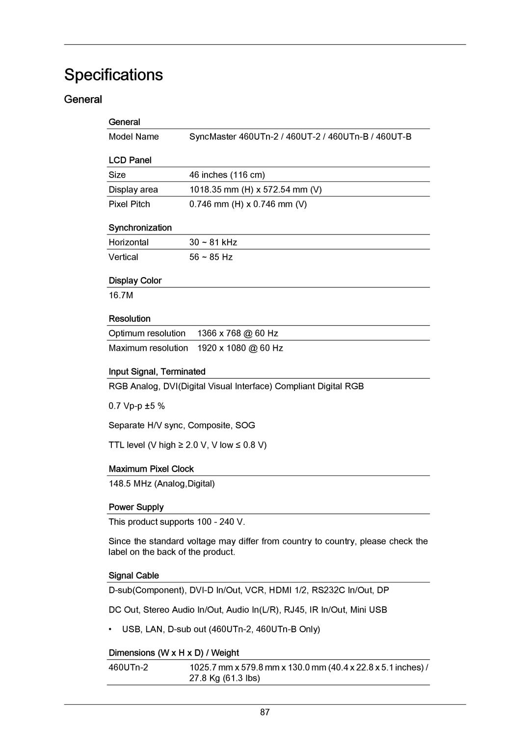 Samsung 460UTN-2, 460UTN-B, 460UT-B, 460UT-2 user manual General 