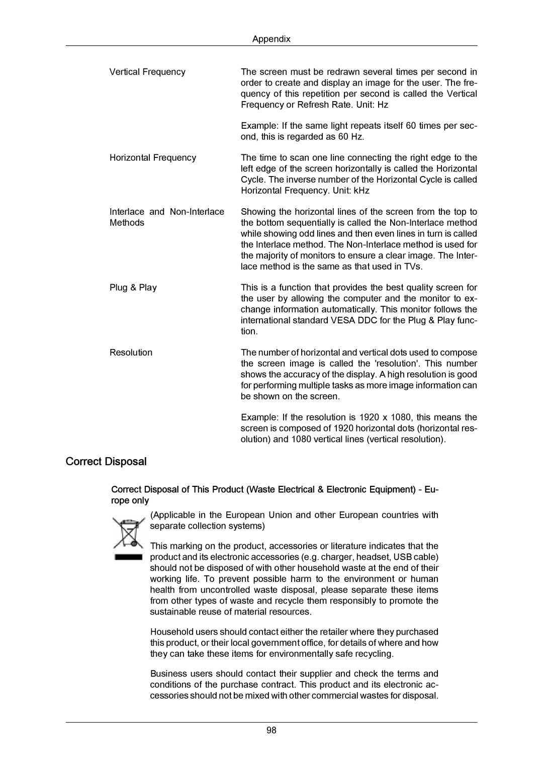 Samsung 460UTN-B, 460UTN-2, 460UT-B, 460UT-2 user manual Correct Disposal, Screen image is called the resolution. This number 