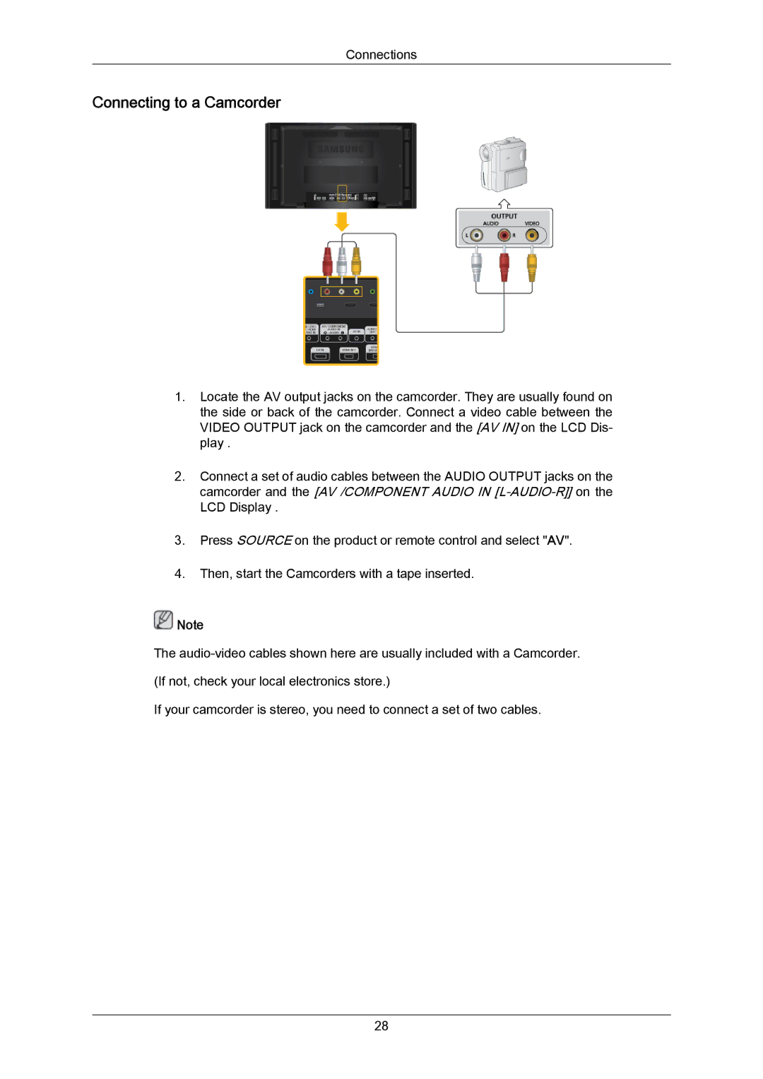 Samsung 460UTN-2, 460UTN-B, 460UT-B, 460UT-2 user manual Connecting to a Camcorder 