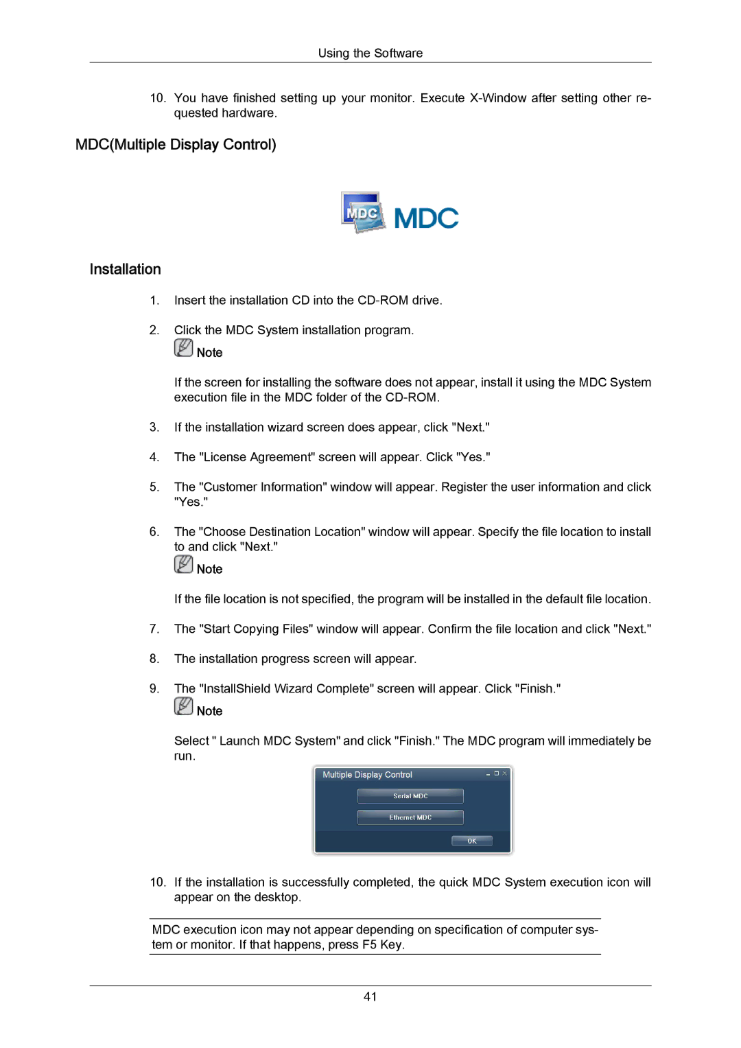 Samsung 460UT-B, 460UTN-B, 460UTN-2, 460UT-2 user manual MDCMultiple Display Control Installation 