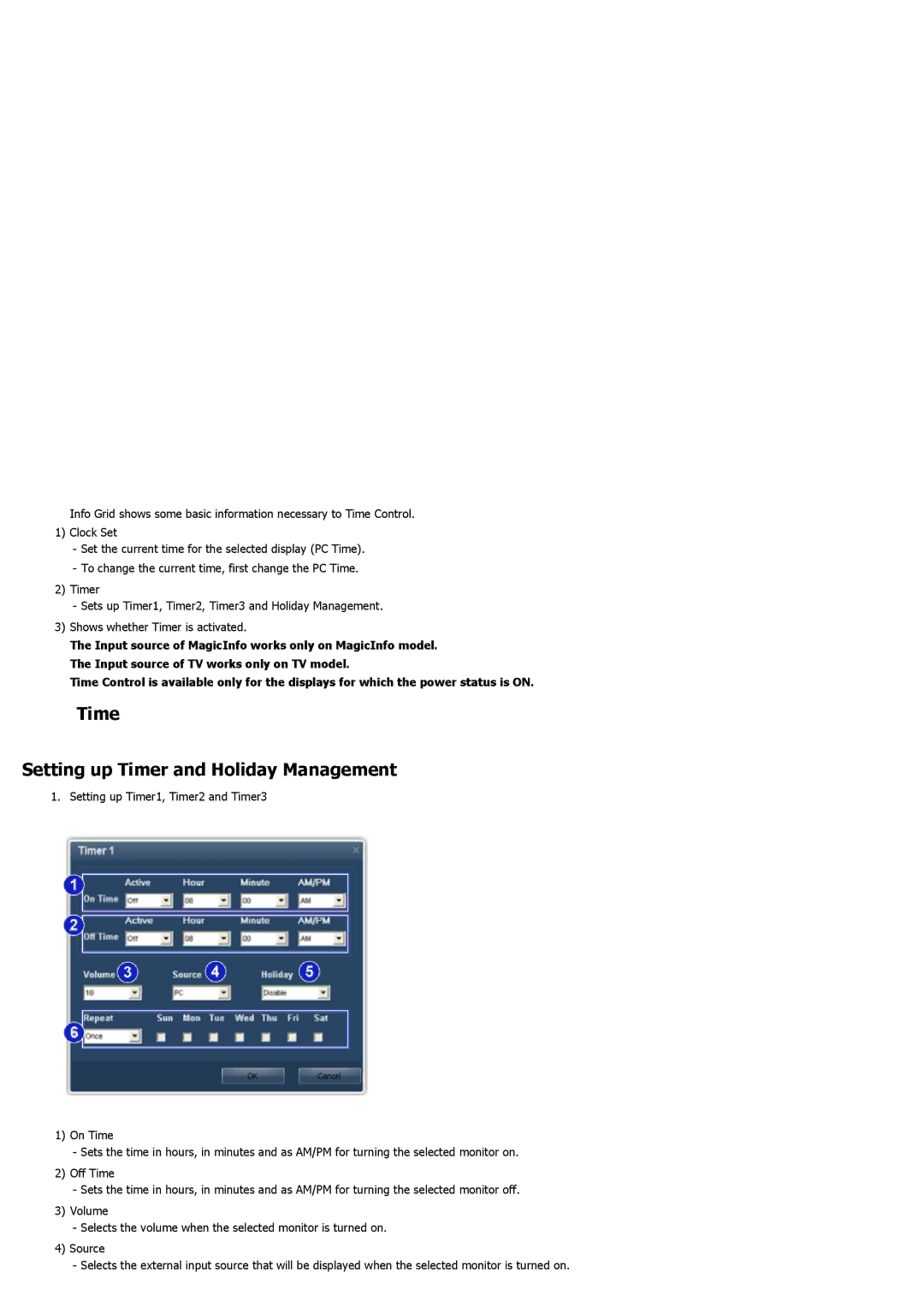 Samsung 460UTN-B, 460UTN-2, 460UT-B, 460UT-2 user manual Time Setting up Timer and Holiday Management 