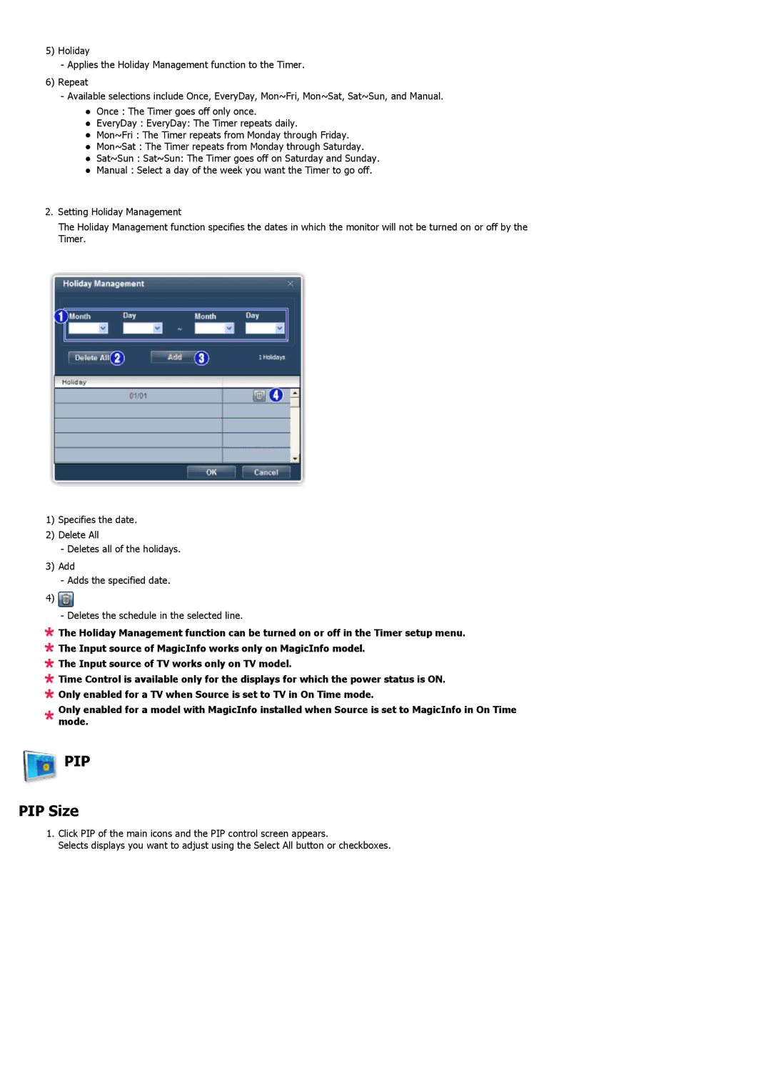 Samsung 460UTN-2, 460UTN-B, 460UT-B, 460UT-2 user manual Pip, PIP Size 