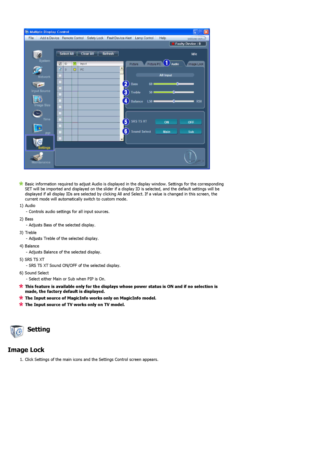 Samsung 460UT-B, 460UTN-B, 460UTN-2, 460UT-2 user manual Setting Image Lock, Srs Ts Xt 