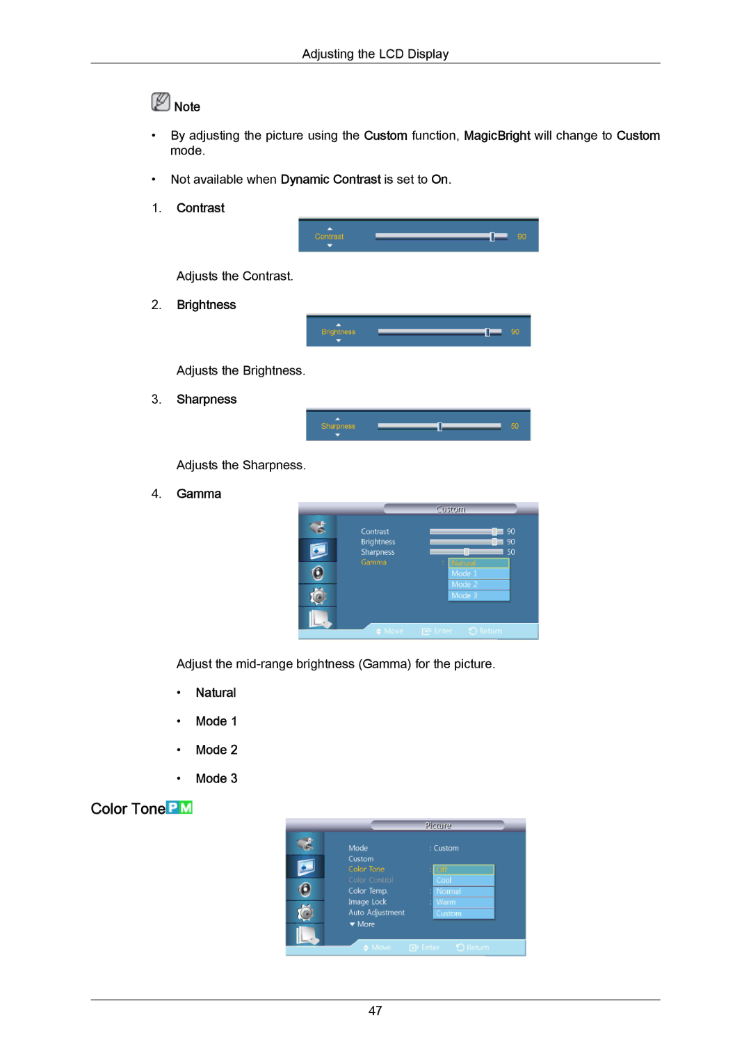 Samsung 460UTN-2, 460UTN-B, 460UT-B, 460UT-2 user manual Color Tone 