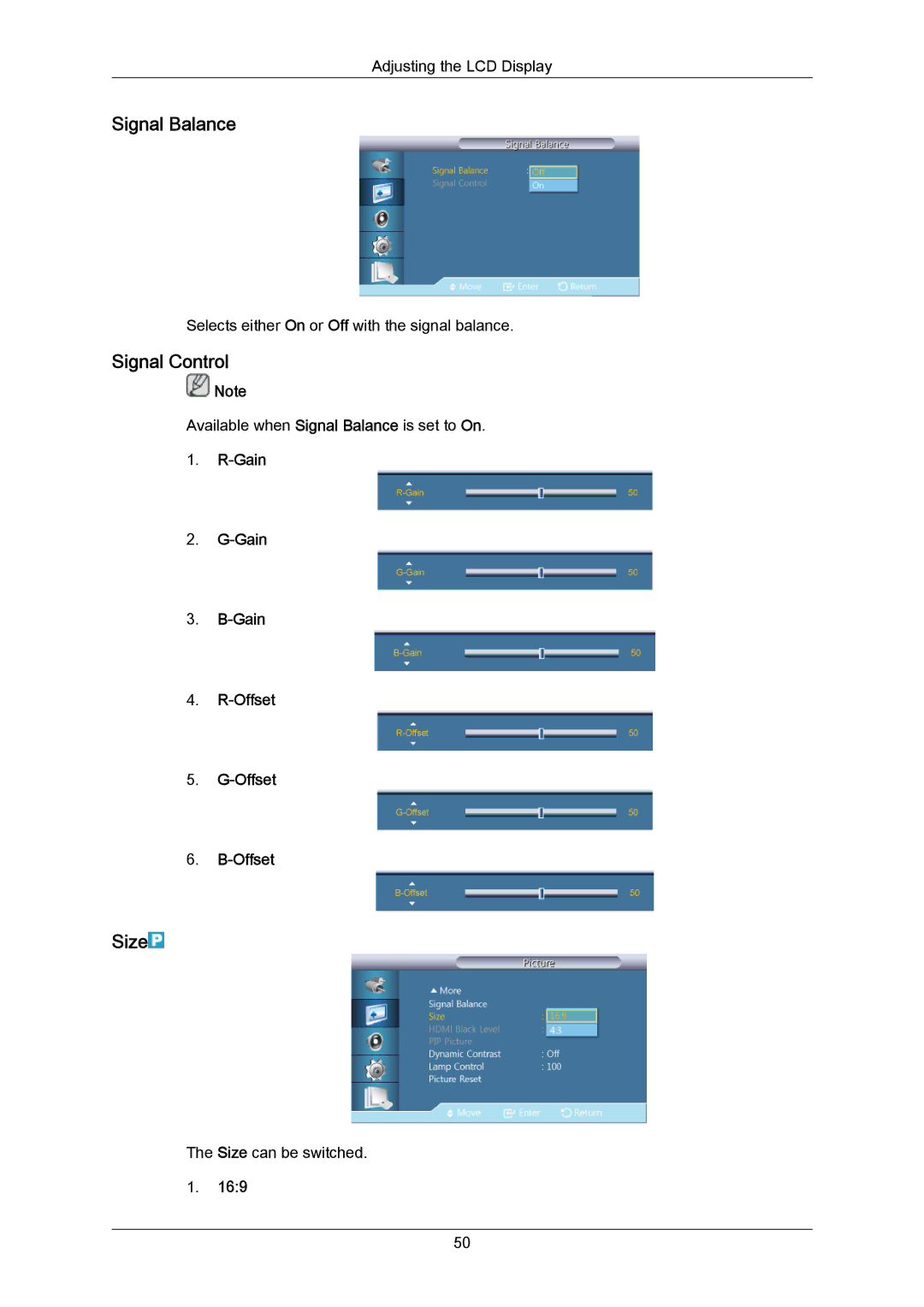 Samsung 460UTN-B, 460UTN-2, 460UT-B, 460UT-2 user manual Signal Control, Gain Offset 