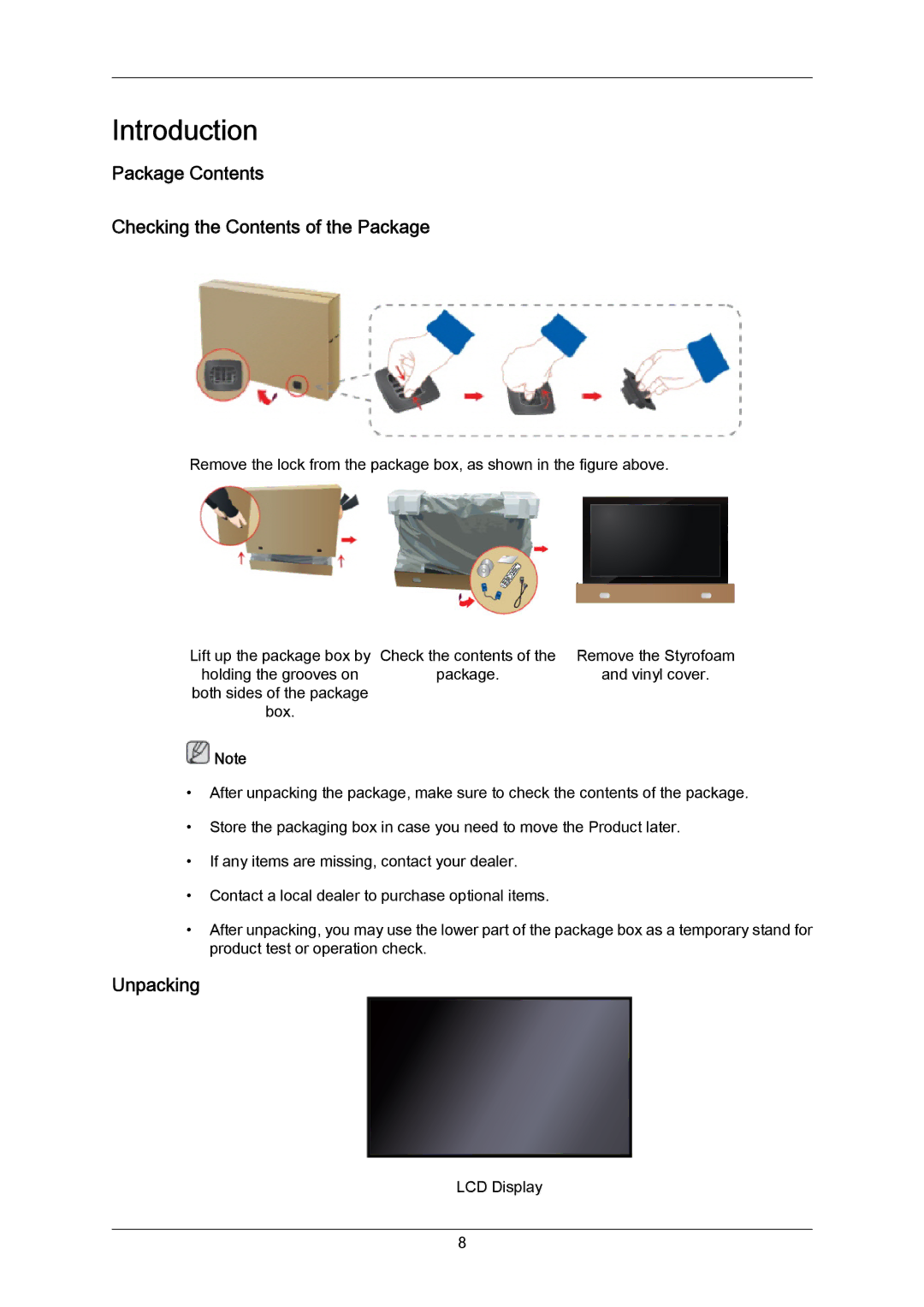 Samsung 460UTN-2, 460UTN-B, 460UT-B, 460UT-2 user manual Package Contents Checking the Contents of the Package, Unpacking 