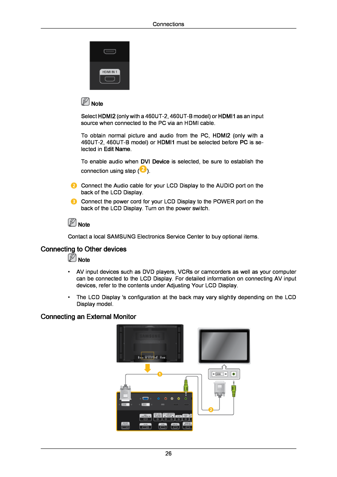 Samsung 460UT-2, 460UTN-B, 460UTN-2, 460UT-B user manual Connecting to Other devices, Connecting an External Monitor 