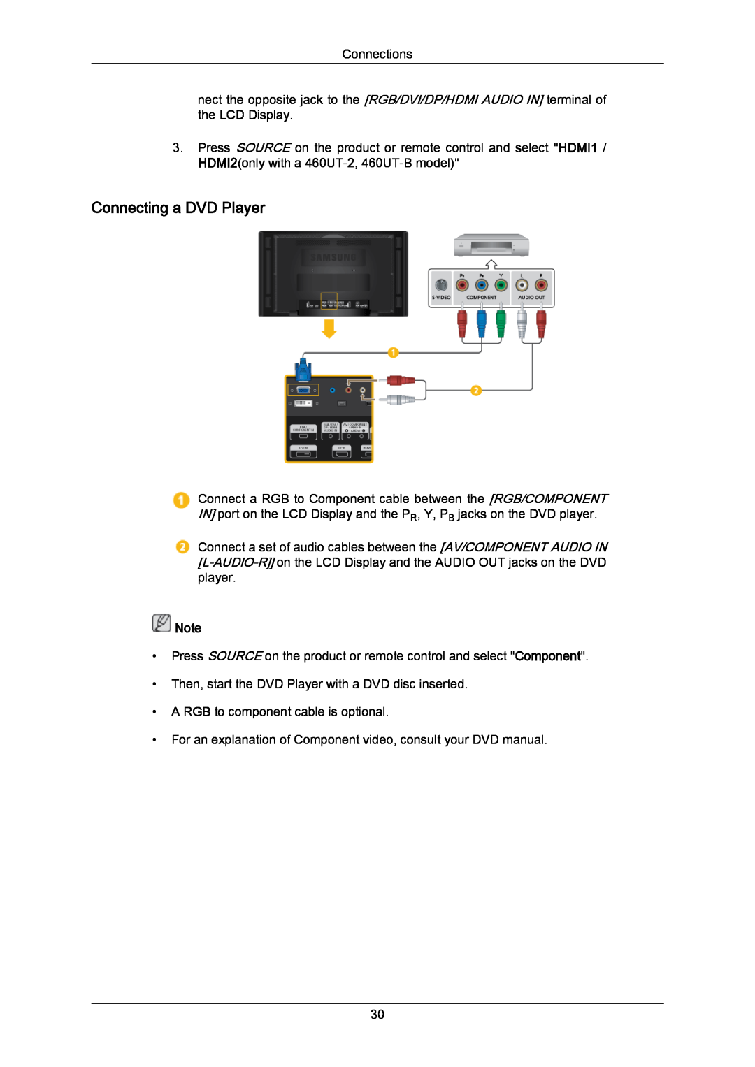 Samsung 460UT-2, 460UTN-B, 460UTN-2, 460UT-B user manual Connecting a DVD Player 