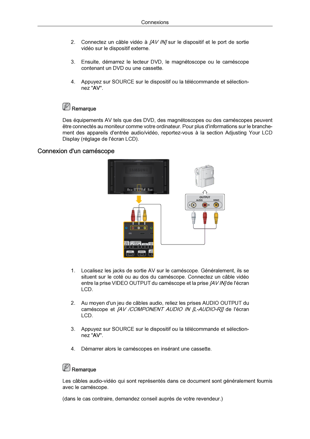 Samsung 460UTN-2, 460UTN-B, 460UT-B quick start Connexion dun caméscope 