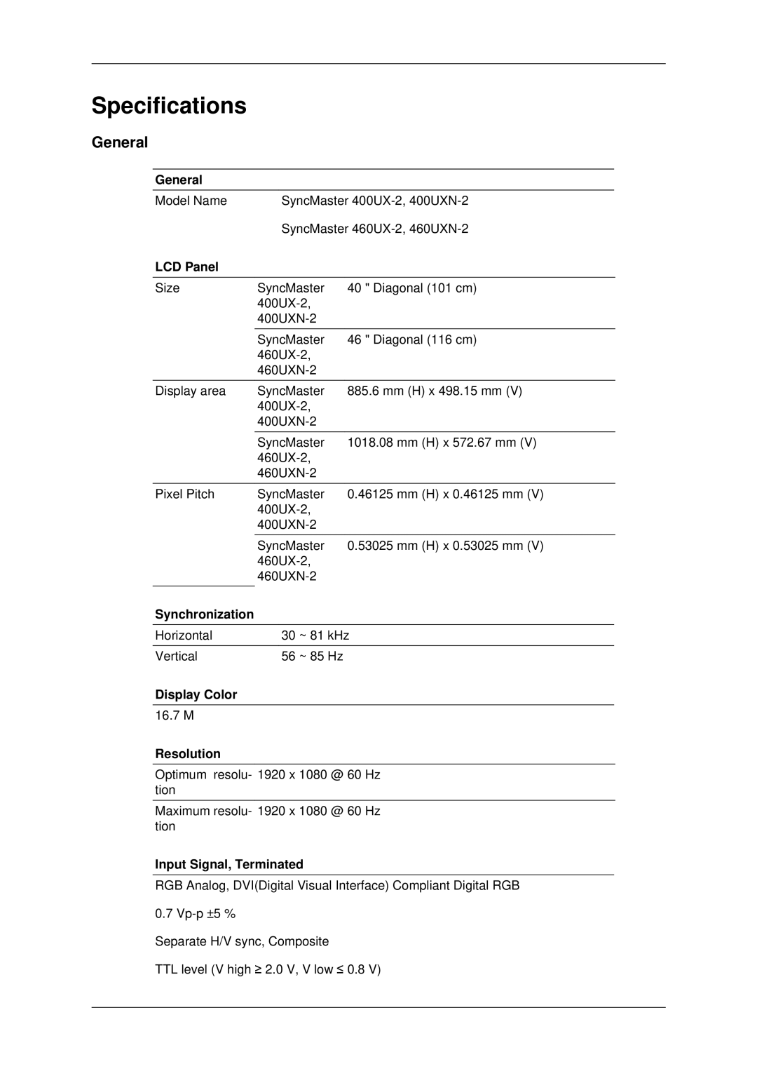 Samsung 460UXN-2, 460UX-2, 400UX-2, 400UXN-2 user manual General 