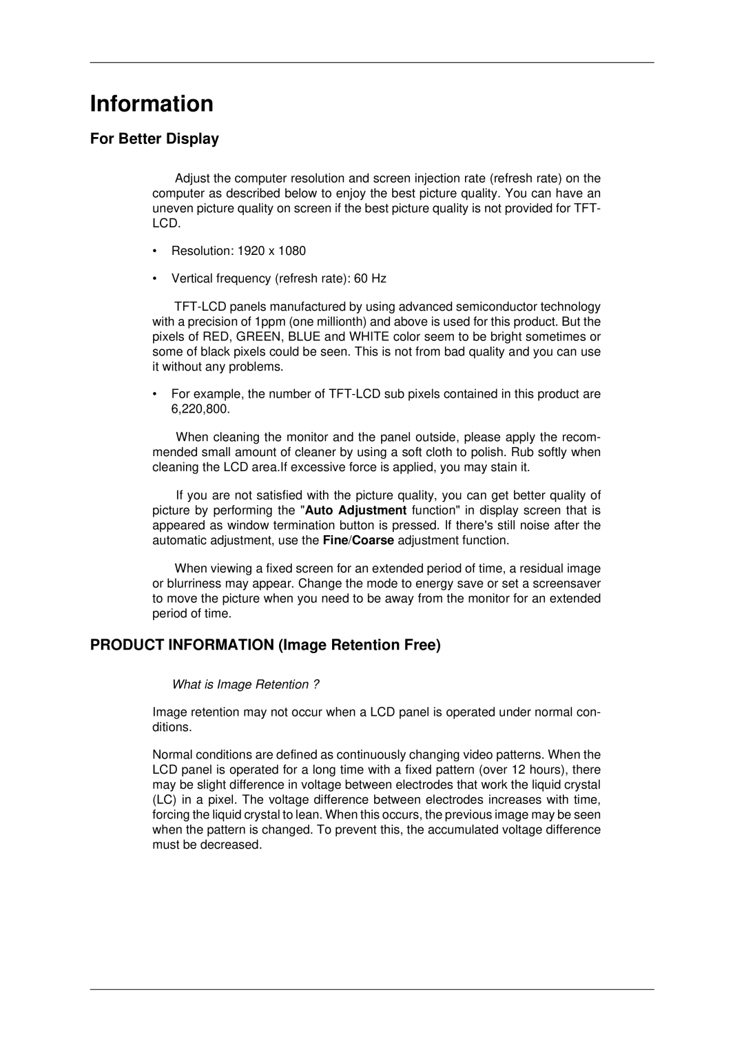 Samsung 460UXN-2, 460UX-2, 400UX-2, 400UXN-2 user manual For Better Display, Product Information Image Retention Free 