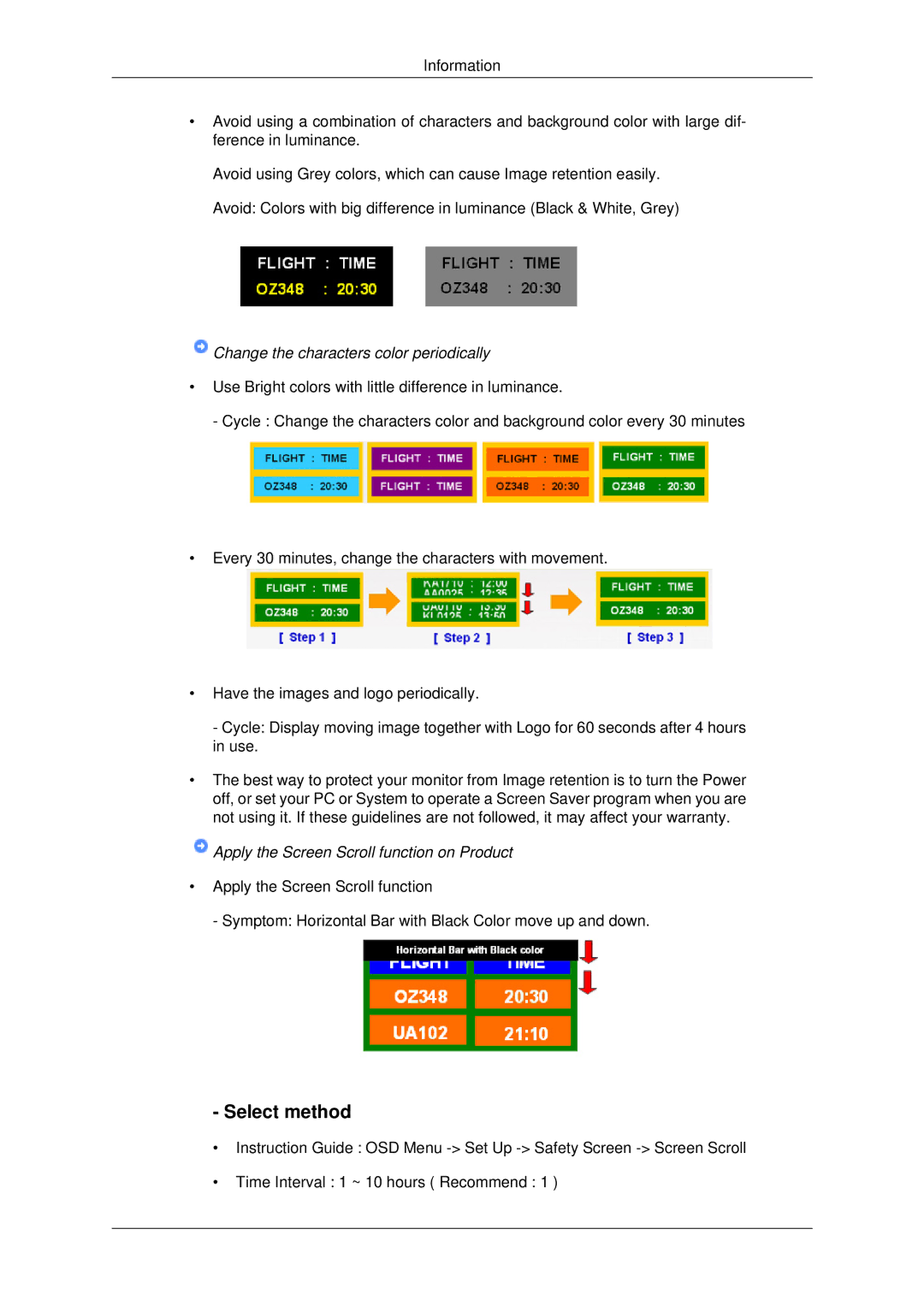 Samsung 400UXN-2, 460UX-2, 460UXN-2, 400UX-2 user manual Select method, Change the characters color periodically 