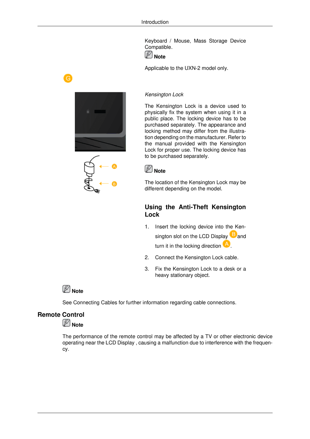 Samsung 460UXN-2, 460UX-2, 400UX-2, 400UXN-2 user manual Using the Anti-Theft Kensington Lock, Remote Control 