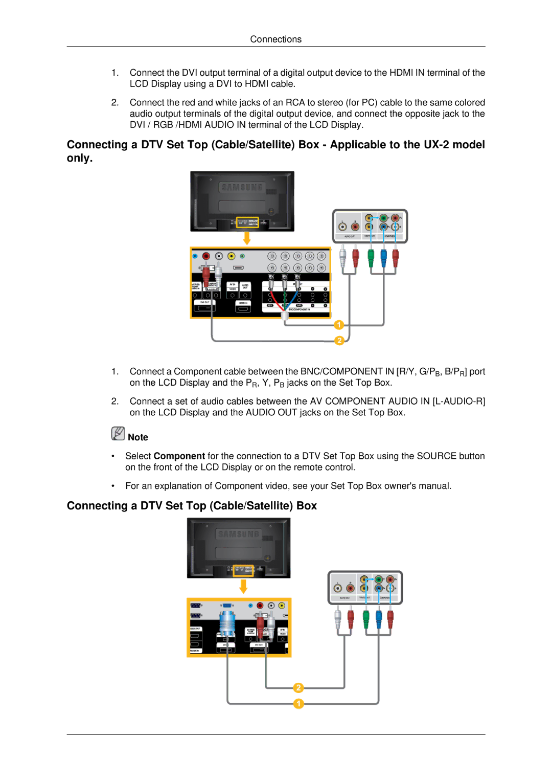 Samsung 460UX-2, 460UXN-2, 400UX-2, 400UXN-2 user manual Connecting a DTV Set Top Cable/Satellite Box 