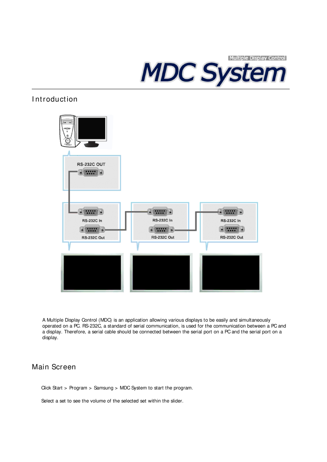 Samsung 460UXN-2, 460UX-2, 400UX-2, 400UXN-2 user manual Introduction, Main Screen 