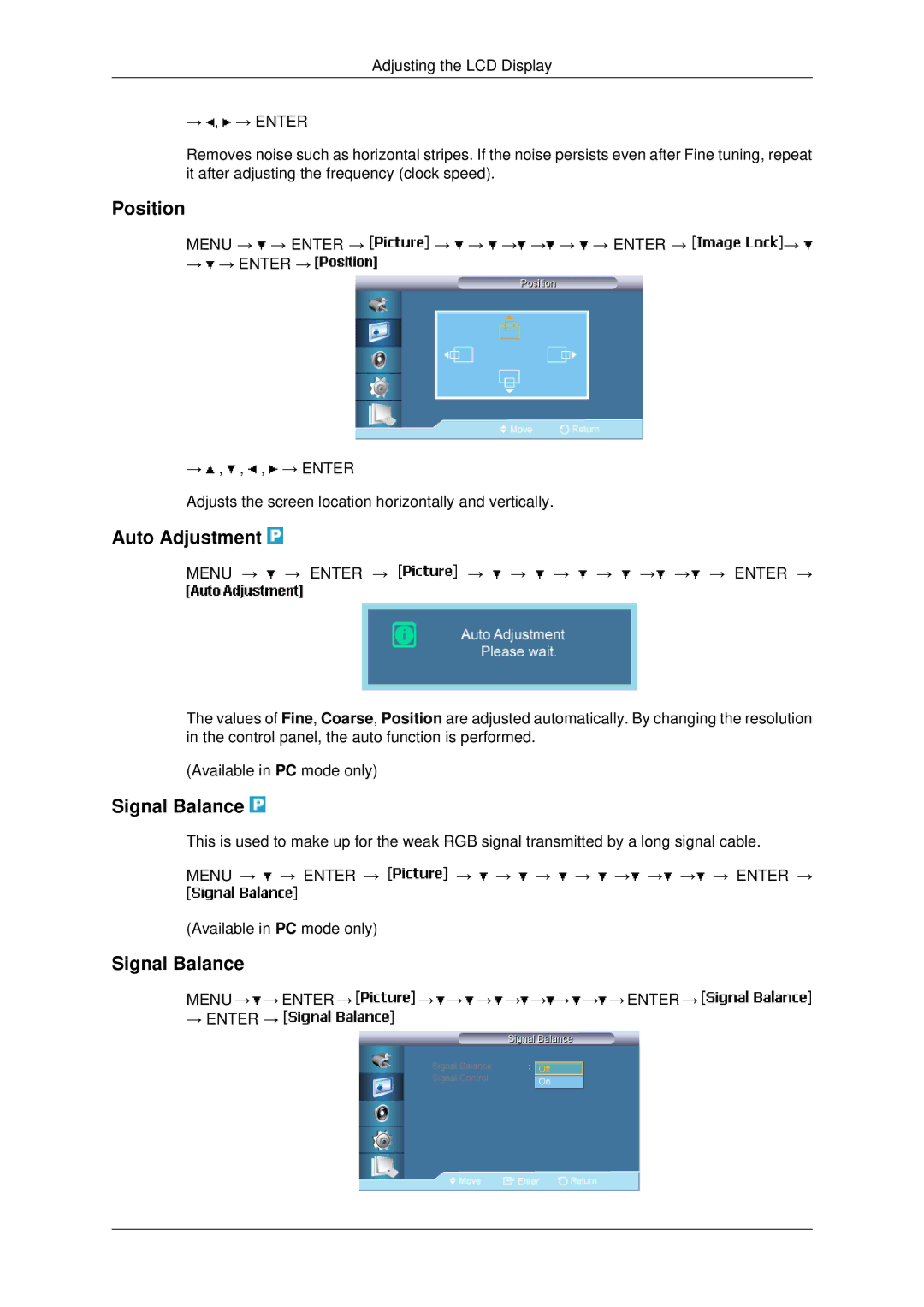 Samsung 400UXN-2, 460UX-2, 460UXN-2, 400UX-2 user manual Auto Adjustment, Signal Balance 