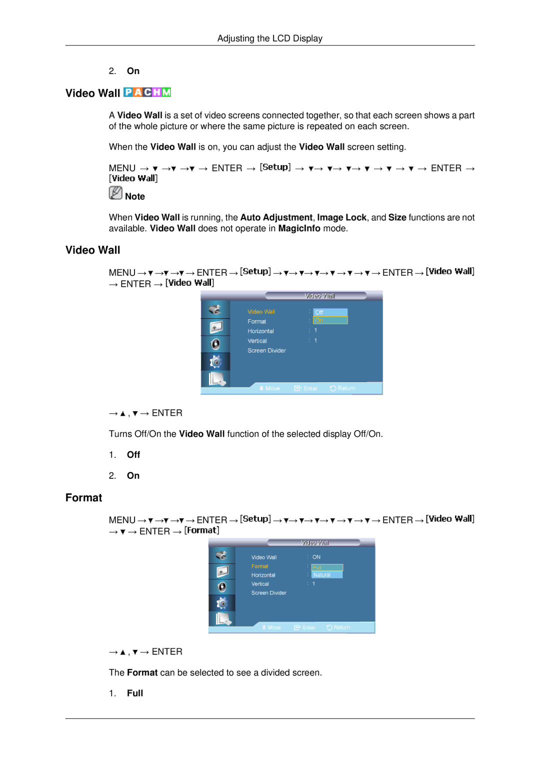 Samsung 400UX-2, 460UX-2, 460UXN-2, 400UXN-2 user manual Video Wall, Format, Full 