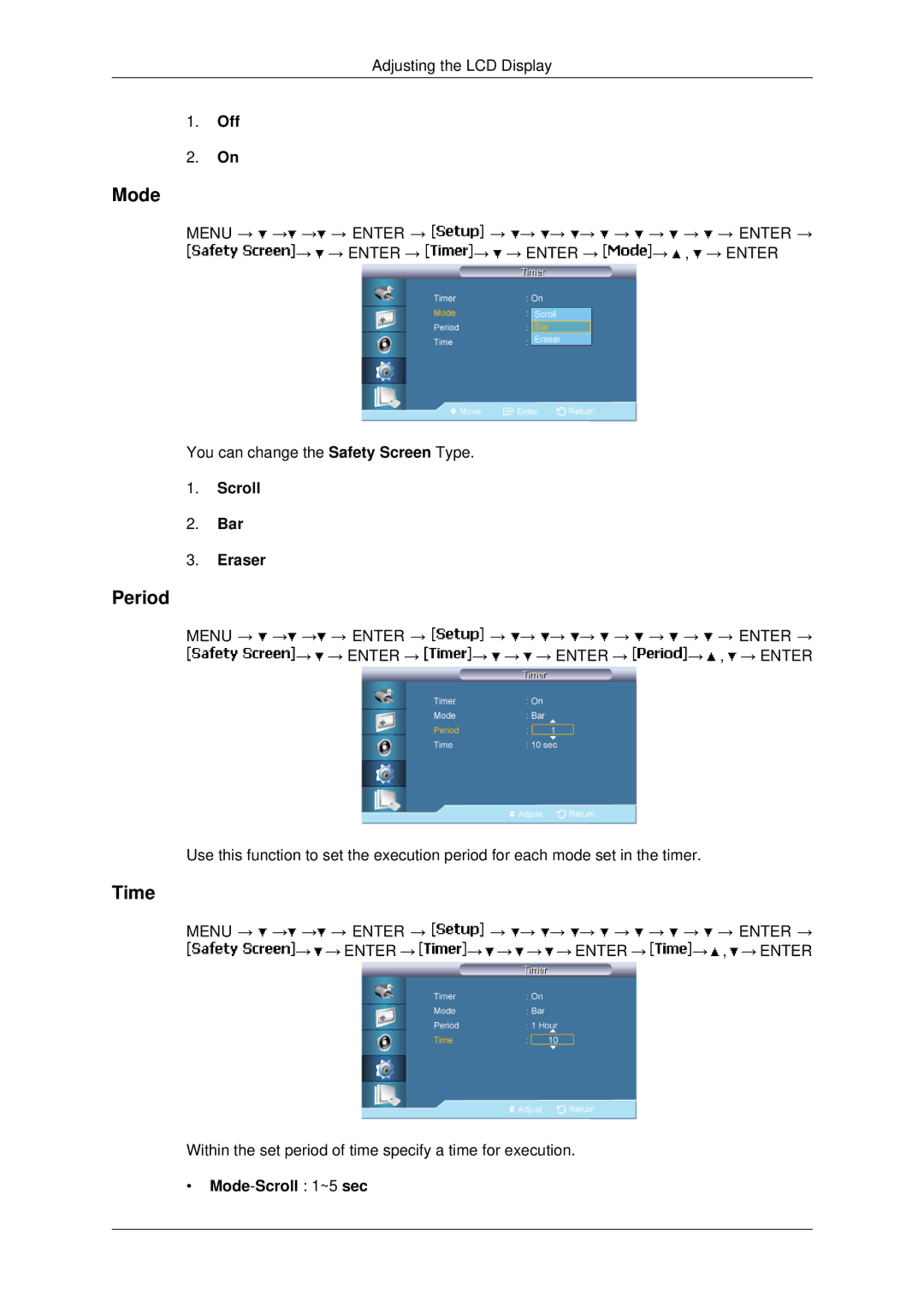 Samsung 400UX-2, 460UX-2, 460UXN-2, 400UXN-2 user manual Period, Scroll Bar Eraser, Mode-Scroll 1~5 sec 