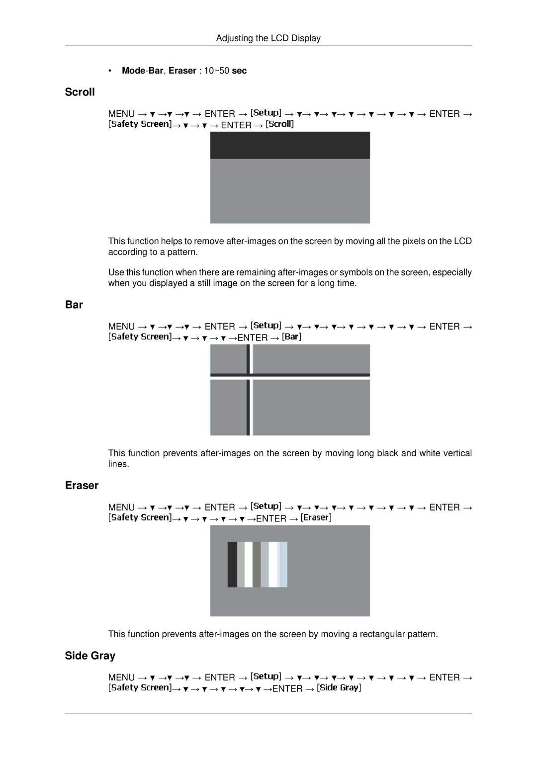 Samsung 400UXN-2, 460UX-2, 460UXN-2, 400UX-2 user manual Scroll, Side Gray, Mode-Bar,Eraser 10~50 sec 