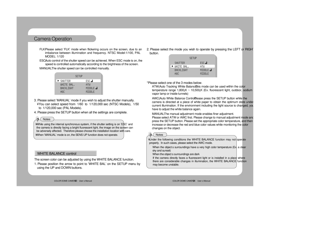 Samsung 46C user manual White Balance control, Manual The shutter speed can be controlled manually 