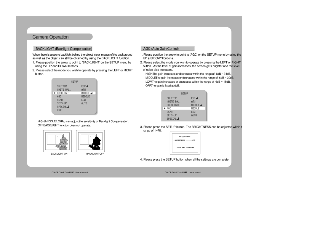 Samsung 46C user manual Backlight Backlight Compensation, AGC Auto Gain Control 