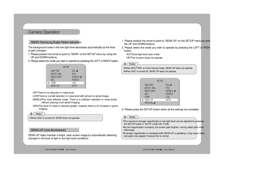 Samsung 46C user manual Ssnr Samsung Super Noise reduction, Sens UP Low illuminance 