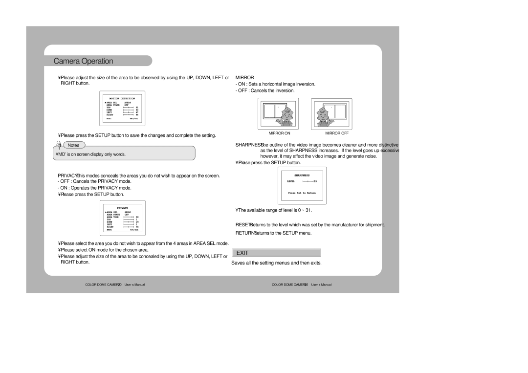 Samsung 46C user manual Exit, OFF Cancels the Privacy mode, Return Returns to the Setup menu 