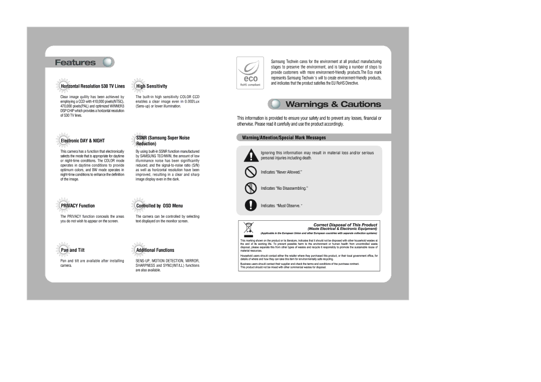 Samsung 46C user manual Features, Horizontal Resolution 530 TV Lines 