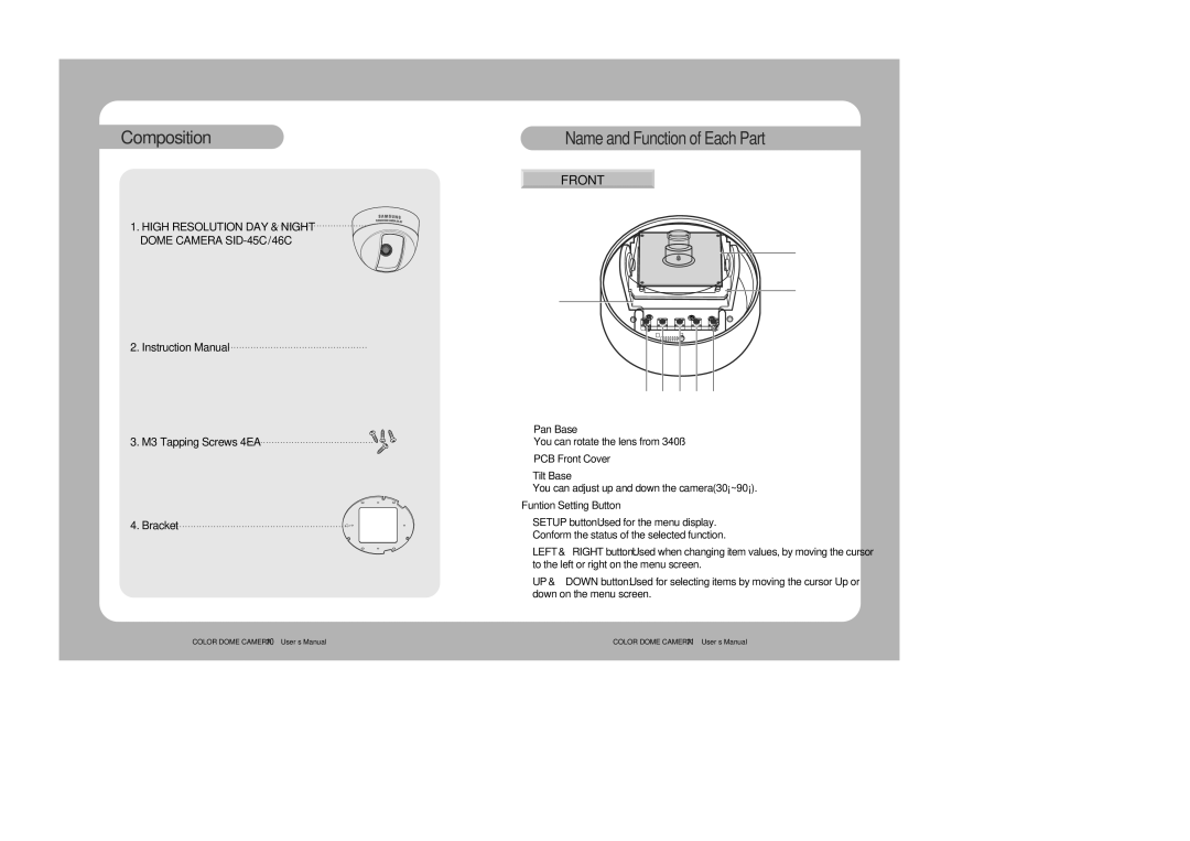 Samsung 46C user manual Composition, Front, You can rotate the lens from 340˚, You can adjust up and down the camera30~90 