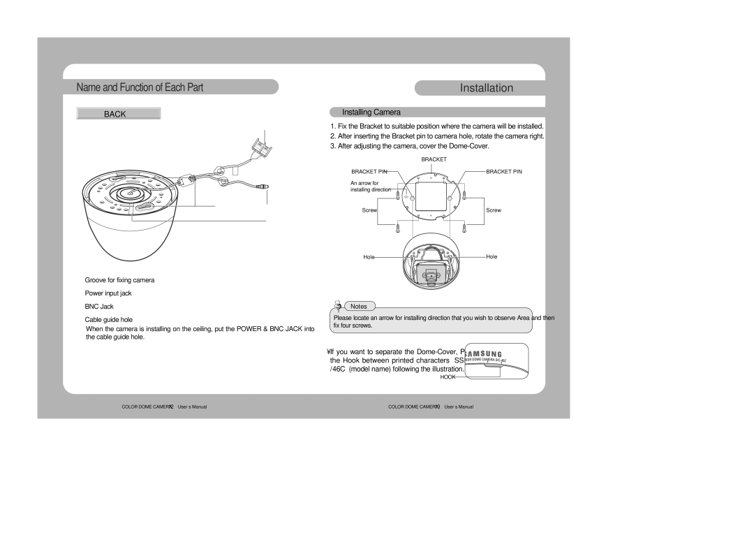 Samsung 46C user manual Installation, Back, Installing Camera 