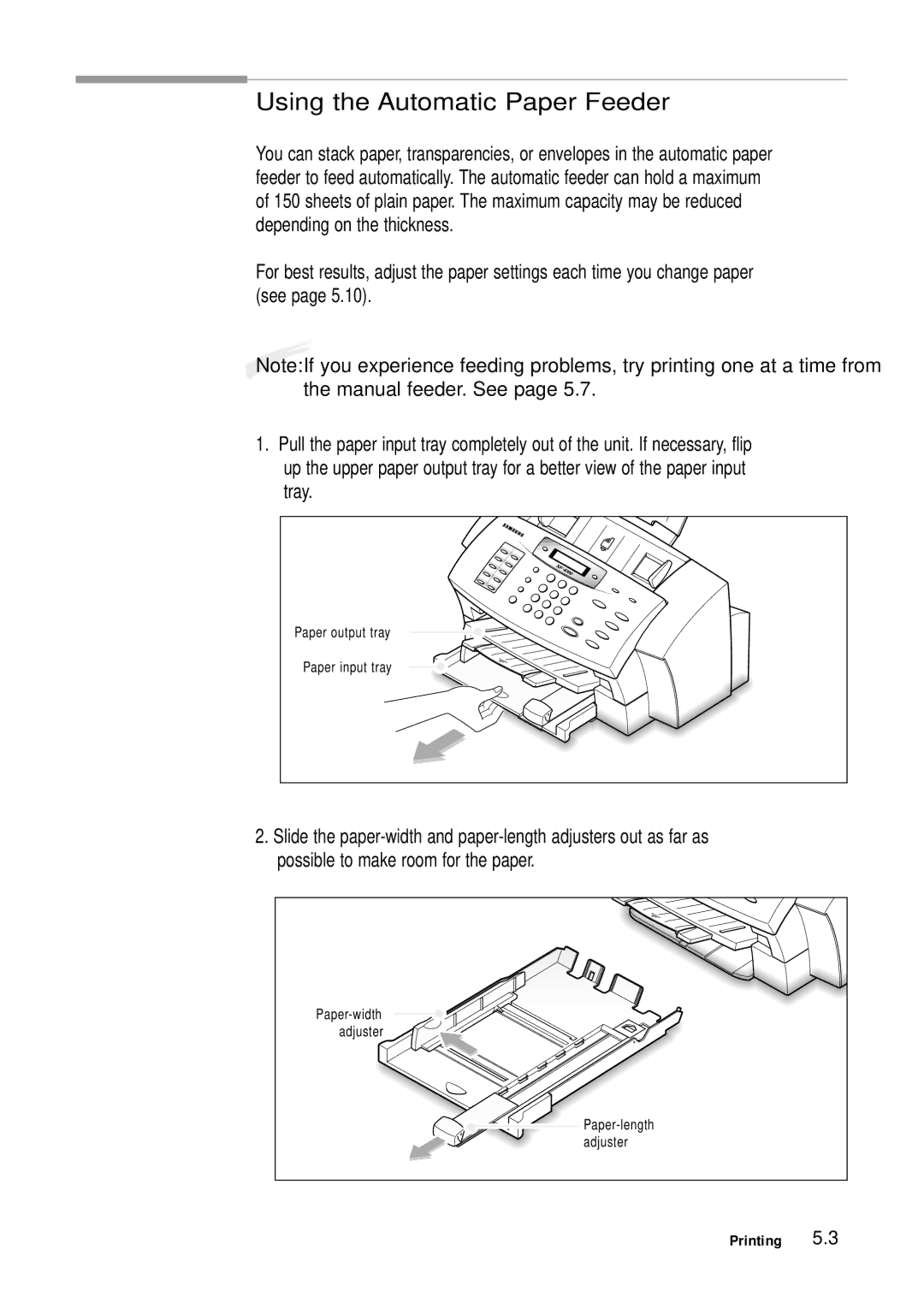 Samsung 4700 manual Using the Automatic Paper Feeder, Tray 